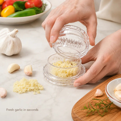 Manual Garlic Twister & Mincer, Compact Garlic Grinder for Garlic, Ginger, Onion, Herbs and Nuts, Clear Kitchen Prep Gadget