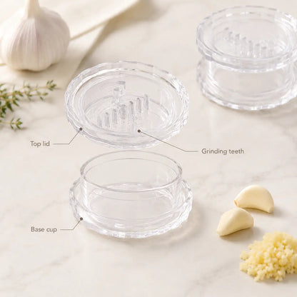Manual Garlic Twister & Mincer, Compact Garlic Grinder for Garlic, Ginger, Onion, Herbs and Nuts, Clear Kitchen Prep Gadget