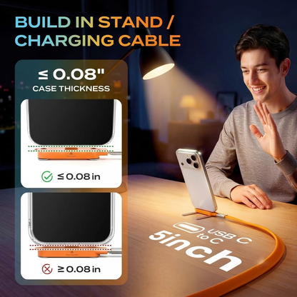 240W Ultra-Fast Charging 2-in-1 Cable | Detachable Foldable Stand | USB-C & Lightning Compatible