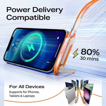 240W Ultra-Fast Charging 2-in-1 Cable | Detachable Foldable Stand | USB-C & Lightning Compatible