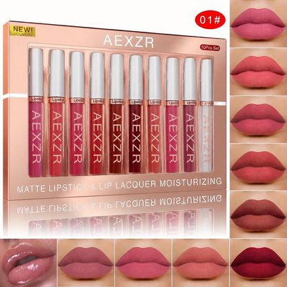 💄10 Pcs Matte Lip Glossy Set💋 Waterproof & Non-Stick Cup Matte Lip Glaze – Long Lasting, Sweatproof✨