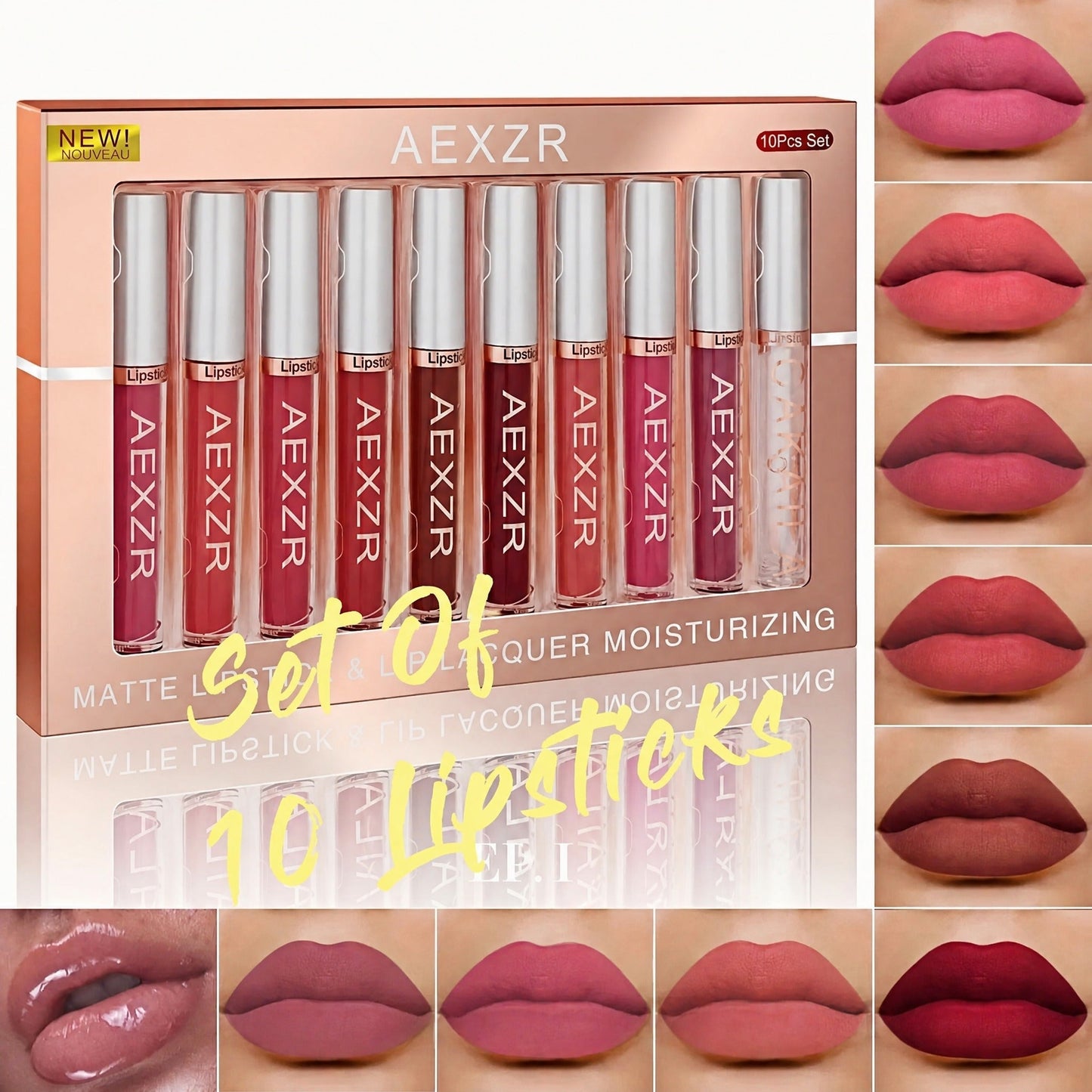 💄10 Pcs Matte Lip Glossy Set💋 Waterproof & Non-Stick Cup Matte Lip Glaze – Long Lasting, Sweatproof✨