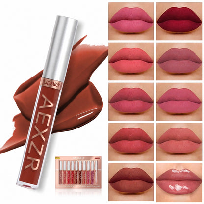 💄10 Pcs Matte Lip Glossy Set💋 Waterproof & Non-Stick Cup Matte Lip Glaze – Long Lasting, Sweatproof✨