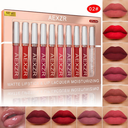 💄10 Pcs Matte Lip Glossy Set💋 Waterproof & Non-Stick Cup Matte Lip Glaze – Long Lasting, Sweatproof✨