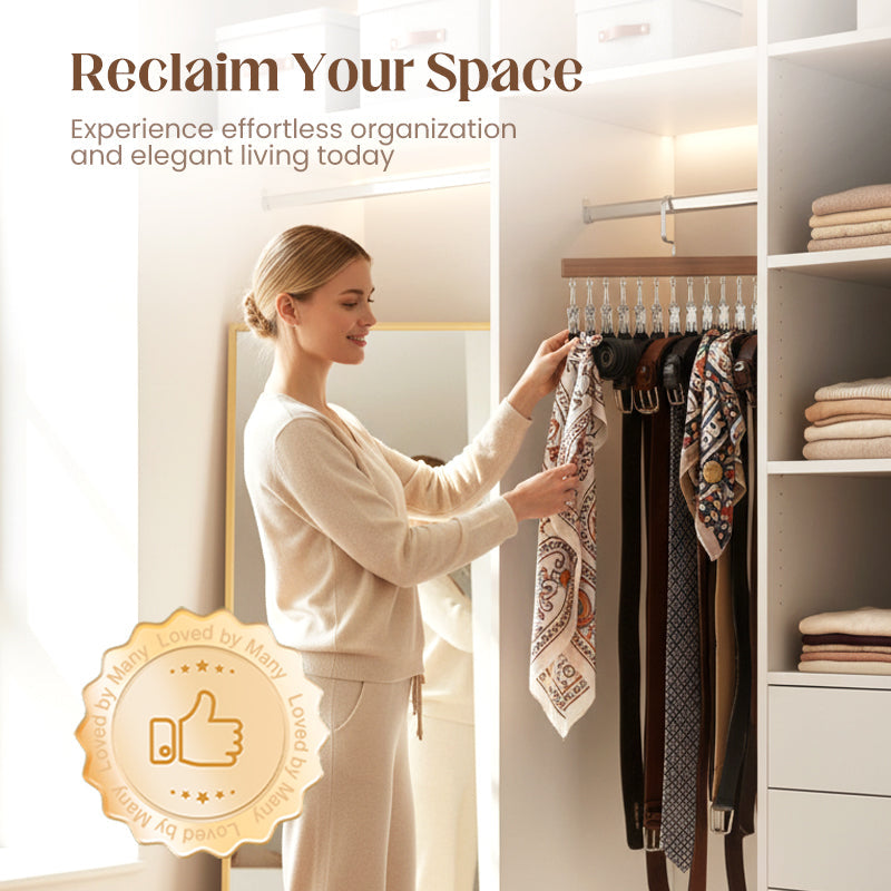 🏆360° Swivel Multi-Hook Wardrobe Organizer — ✨Strong Hold & No-Drill Easy Install✅