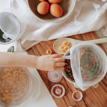 ✨Reusable Stretch Silicone Lids🔁—🧼 6-Piece Set Food Grade, Universal Fit for Bowls & Containers🌀